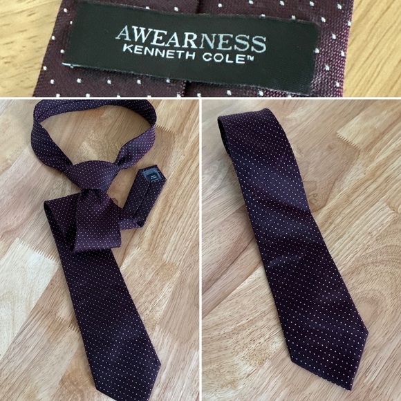 Kenneth Cole ‘Awearness’ Men’s Neck Tie Dress Maroon Dot Workwear - Picture 1 of 7